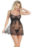 Black - Demi Underwire Fine Lace Babydoll and G-String -