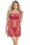 Merlot - Demi Cup Lace Babydoll with Crotchless Panty -