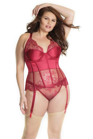 Merlot - Eyelash Lace and Satin Underwire Bustier -