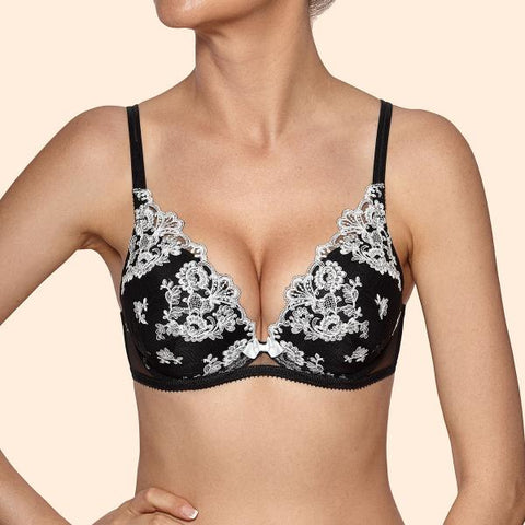 Black/White - Jodie Floral Embroidered Padded Bra -