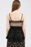 Sleeveless Mesh Deep V Neck with Lace Contrast - Black -