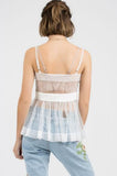 Sleeveless Mesh Deep V Neck with Lace Contrast - Ivory -