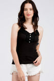 Spaghetti Strap Knit Top with Lace Detail - Black -