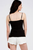 Spaghetti Strap Knit Top with Lace Detail - Black -