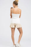 Spaghetti Strap Knit Top with Lace Detail - Ivory -