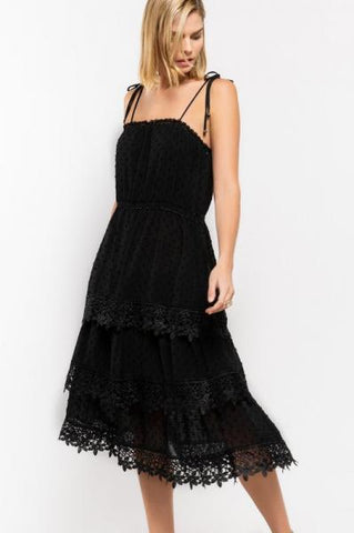 Black Dress With Lace Detail Gold Bead Straps