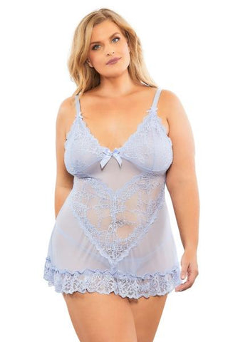 Soft Cup Lace Babydoll with G-String - Brunnera Blue -