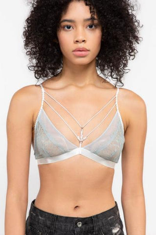 Sheer Lace Strappy Bralette - Baby Blue/White -