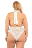 Aria Mesh Plunge Halter Teddy - White - One Size/Queen