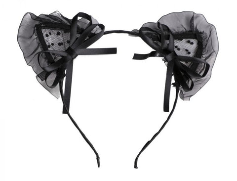 Cat Headband with Lace - Black