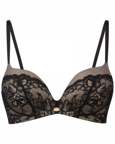 Glamour Lace Non-wired Plunge Bra - Black/Nude -