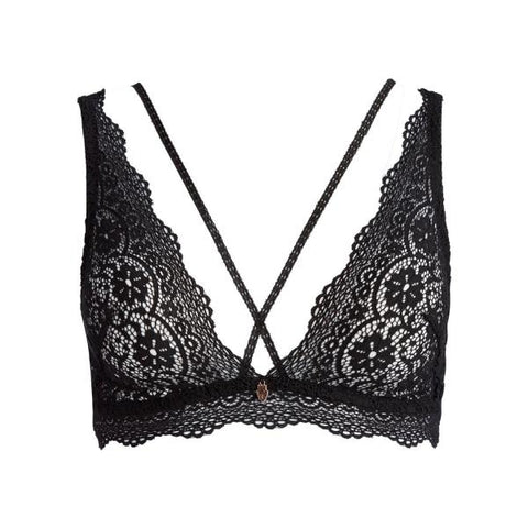 Annabell Triangle Bralette with Ribbons and Lace - Black -