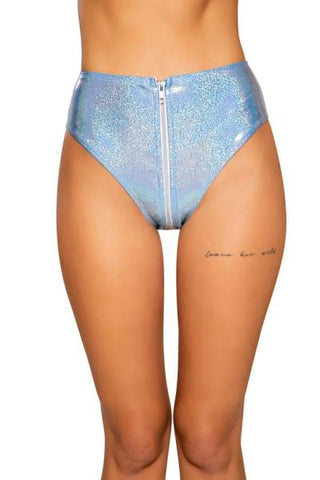 Shimmer High-Waisted Shorts with Zipper Closure - Blue -