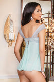 Babydoll with G-String - Misty Blue/Grey -