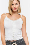 Spaghetti Strap Ribbed Knit Tank Top - White -