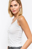 Spaghetti Strap Ribbed Knit Tank Top - White -