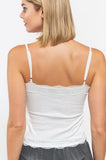Spaghetti Strap Ribbed Knit Tank Top - White -