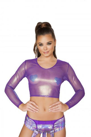 Iridescent Sheer Crop Top - Purple -