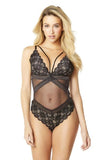 Charisse Stripe Elastic Geo Lace Bodysuit - Black/Nude -