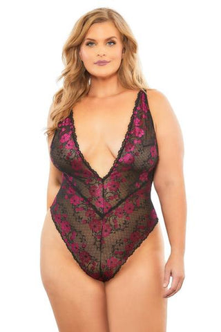 Lana Contrast Lace Teddy - Festival Fuchsia/Black - Size