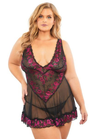 Lana Contrast Lace Babydoll - Festival Fuchsia/Black - Size