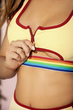 Underboob Top and High-Waisted Bottom - Pale Yellow/Rainbow -