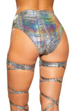 Snake Skin High-Waisted Shorts with Zipper Closure - Silver -