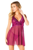 Nora Mesh and Lace Babydoll with G-String - Amaranth -