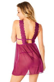 Nora Mesh and Lace Babydoll with G-String - Amaranth -