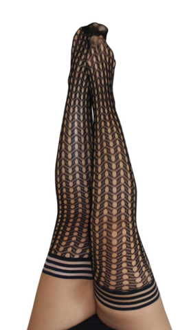 Mimi Circle Fishnet Thigh High - Black - Size