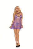 Eyelash Lace Underwire Babydoll with G-string - Purple - Size