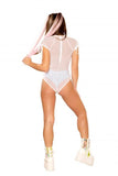 Lace-Up Shoulder Mesh Bodysuit - White -
