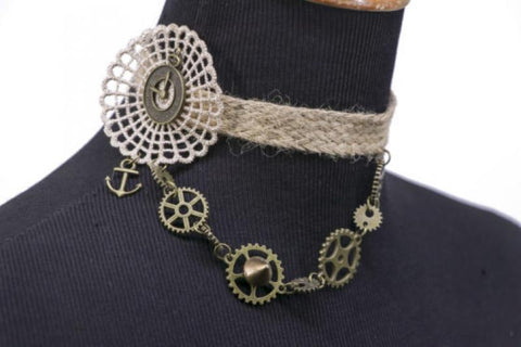 Steampunk Choker with Lace and Gears