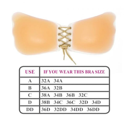 Cleavage Gal Silicone Lace Up Bra - Beige -