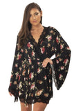 Reina Butterfly Sleeve Robe - Black/Floral -