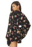 Reina Butterfly Sleeve Robe - Black/Floral -