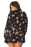 Reina Butterfly Sleeve Robe - Black/Floral - Size