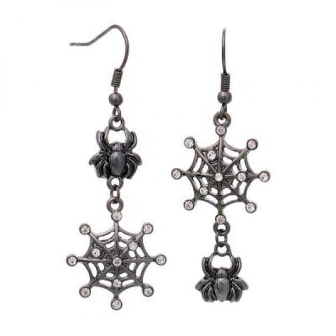 Halloween Spiderweb Earrings - Silver/Black