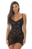 Page Unlined Lace Cup Chemise with G-String - Black -