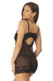 Page Unlined Lace Cup Chemise with G-String - Black -