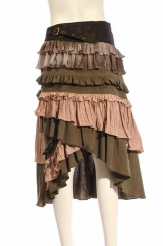 Tiered Skirt with Grommet Belt - Green -