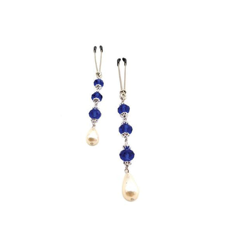 Bijoux De Nip Blue Beads With Pearl Tear Drop