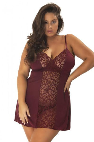 Devin Soft Cup Babydoll and G-String - Zinfandel - Size