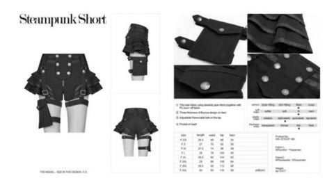 Steampunk Shorts with Adjustable Removable Belt - Black/Black -