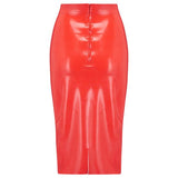 Midi Latex Skirt - Red -