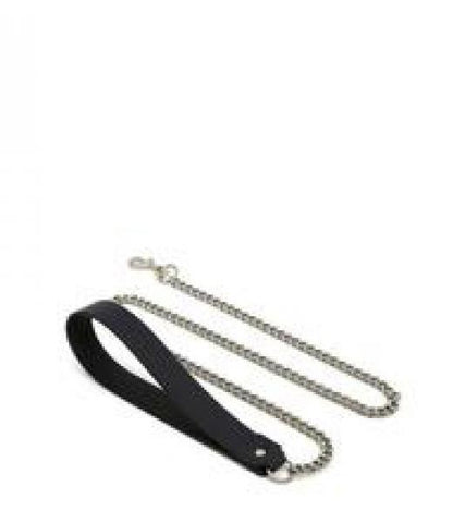 Chain Leash With Leather Handle - Black