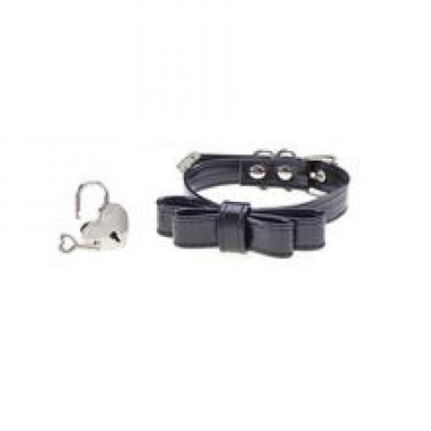 Collar With Heart Lock & Bow - Black -