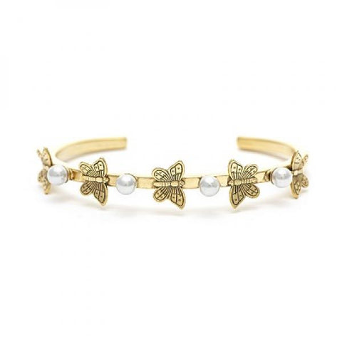 Mini Butterfly and Pearl 22kt Gold Plated Brass Bracelet