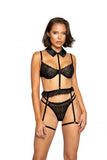 Three Piece Collared Garter Set - Black -