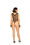 Lace and Mesh Teddy with Waist Trim Detail - Black -